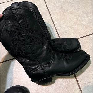 Black leather cowboy boots